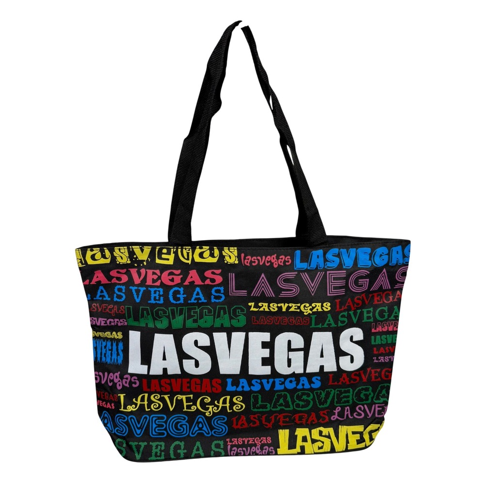 Las Vegas Tote Bag Large Souvenir Multi-Color Print Black Travel Vacation